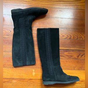 Salvatore Ferragamo Tall Suede Boots with cable knit detail